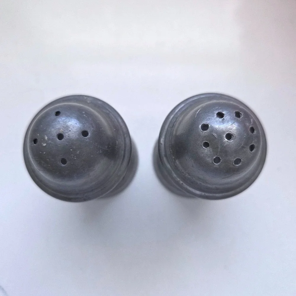 VTG Cosi Tabellini Pewter Salt Pepper Shakers Glass Inserts Lattice Openwork Set